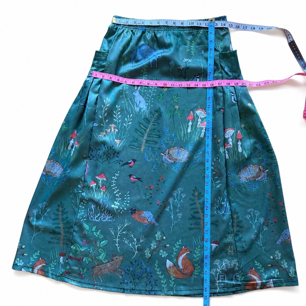 Handmade Woodland Forest Fox Mushroom Green Midi Skirt Pockets XXL Cottagecore - Picture 5 of 6
